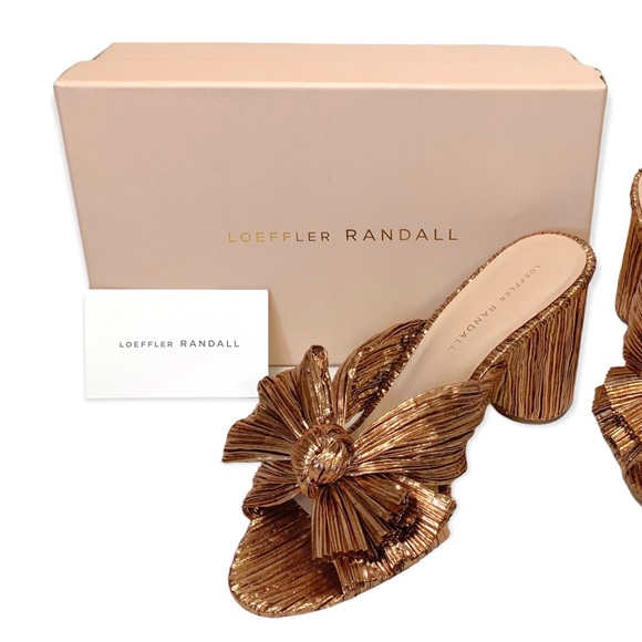 Loeffler Randall Penny Knot Rose Gold Crinkle Lame' Mule Sandal Slide Open Toe - Picture 3 of 16